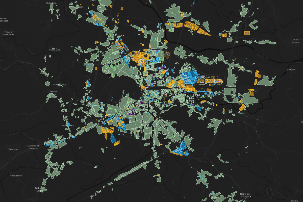 Zoning map of Ljubljana, Slovenia